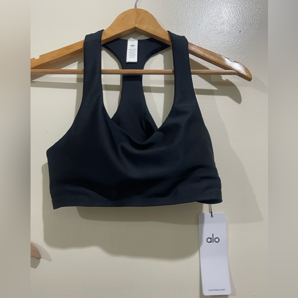 ALO Yoga Black Scoop Neck Racerback Sports Bra